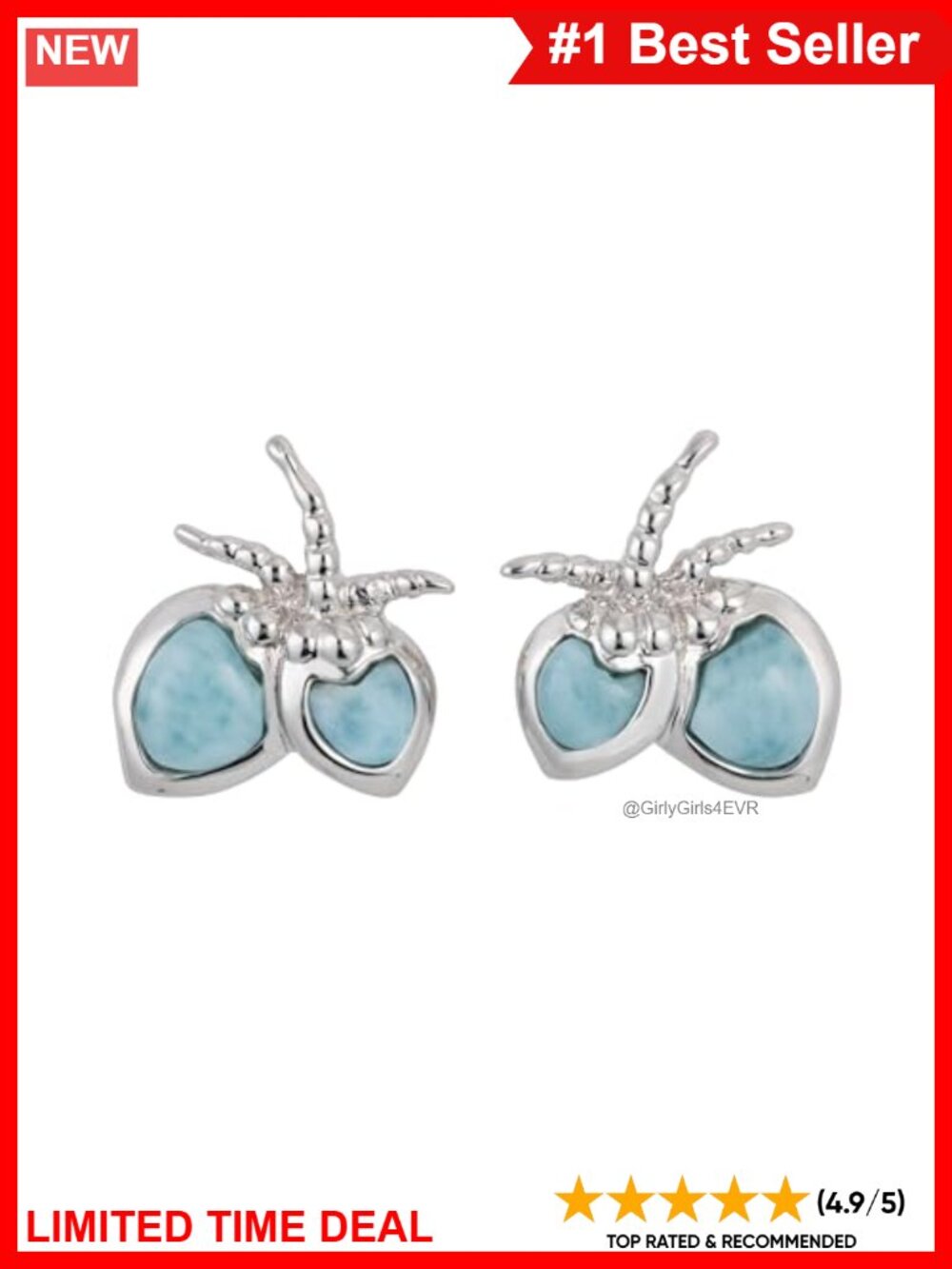 925 Sterling Silver Larimar Coconut Stud Earrings Hypoallergenic Gift Box